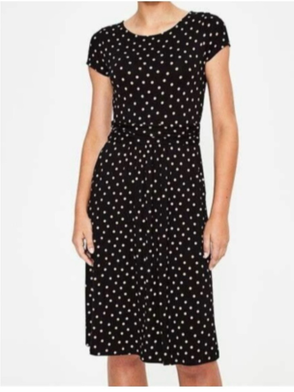 Boden Amelie Black Polka Dot Tie-Waist Dress